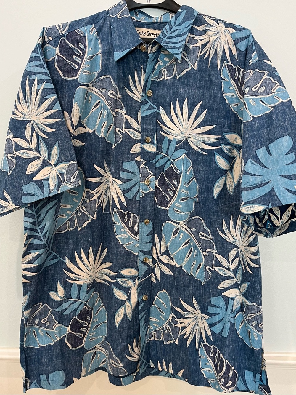 Cooke Street Honolulu Reverse Blue/White Palms Hawaiian Shirt - Size 2XL